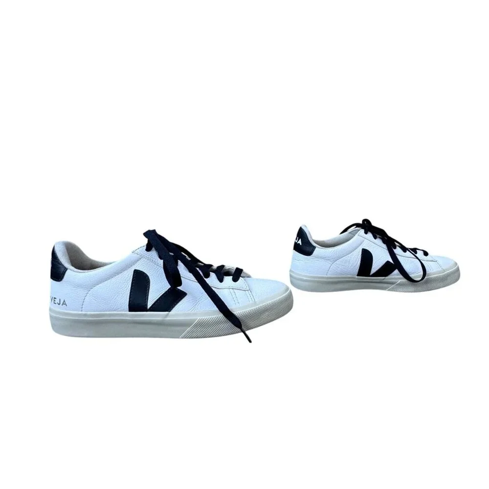 VEJA Campo Sneakers Womens 8 US EUR 39 Black & White Leather Lace-Up Shoes - Picture 1 of 9